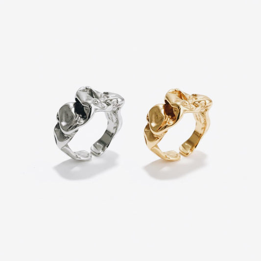 熔岩不規則褶皺戒指 - 金銀雙色工業冷淡風