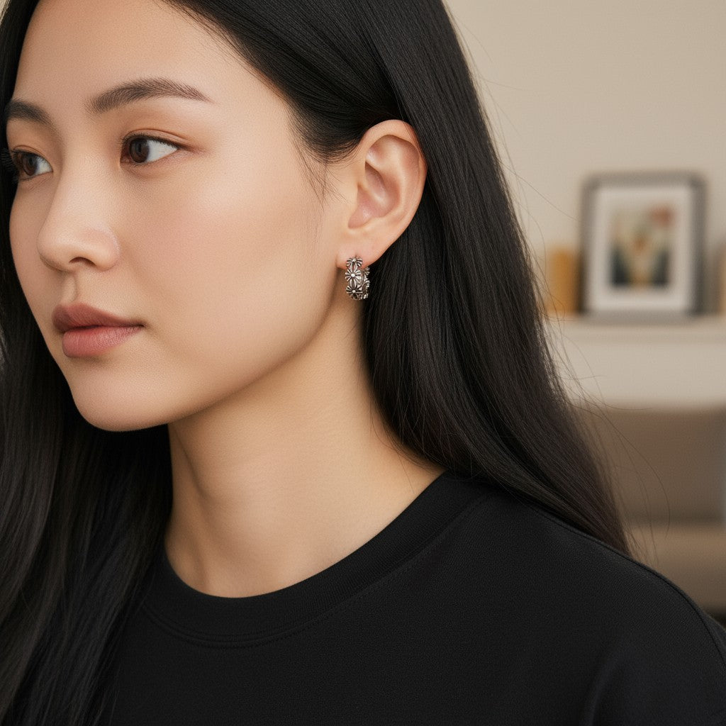 【暗黑美學】十字圓圈藤花耳環 - 復古做舊工藝｜鏤空設計｜